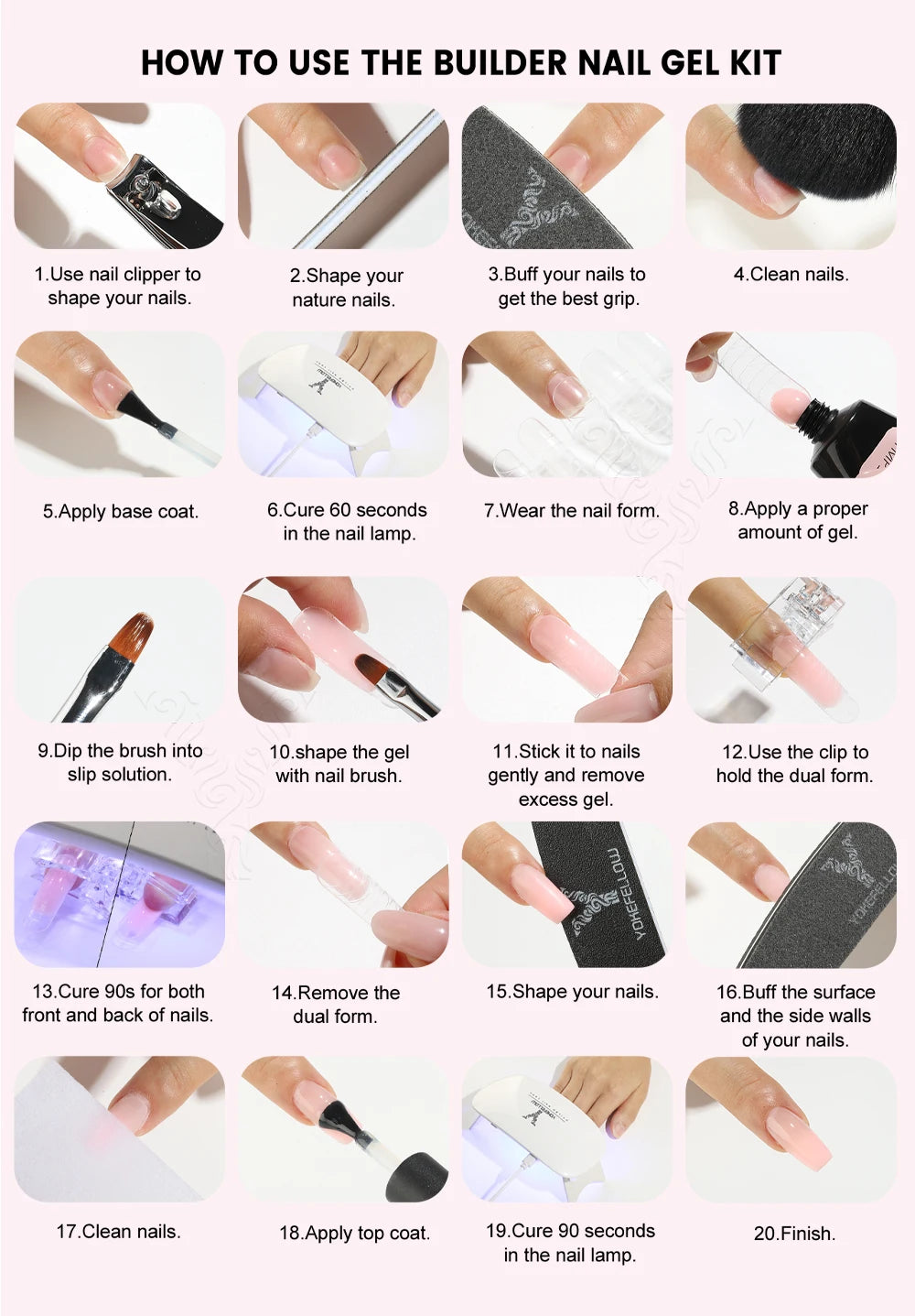 Esmalte de uñas en gel YOKEFELLOW de 15 g, color rosa nude, transparente, para construcción, extensión, remojo, UV LED, acrílico.