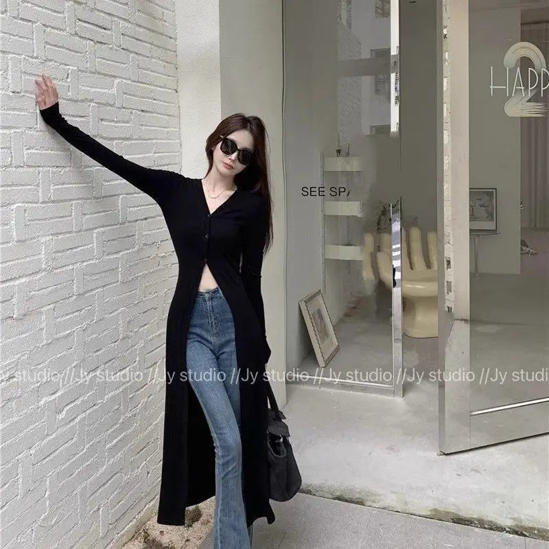 Street Casual Black Slim Long T Shirts Spring Autumn New Long Sleeve Solid Simplicity Fashion Tops Trend Vintage Women Clothing - Lootquake