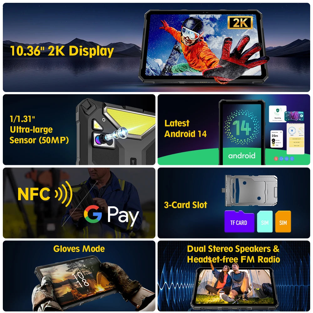 Tablette robuste Ulefone Armor Pad 4 Ultra 5G, écran 10,36 pouces, 2K, jusqu'à 16 Go de RAM, 256 Go de ROM, Android 14, 11 800 mAh
