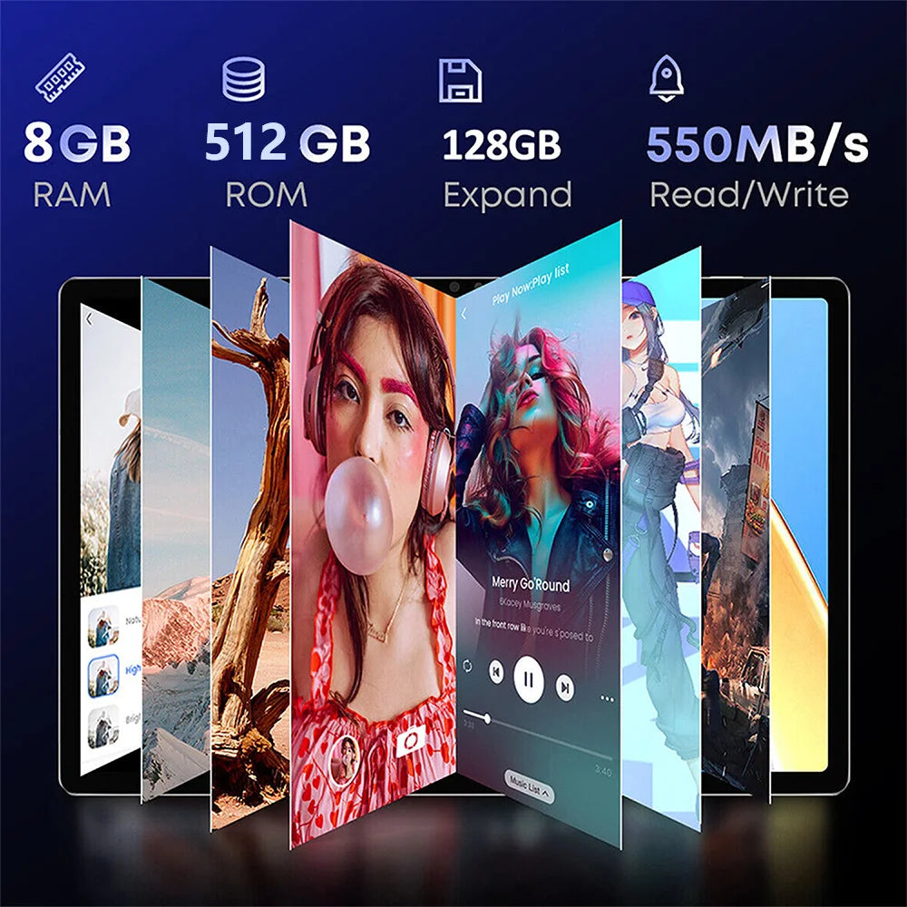 Tableta PC de 10,1 pulgadas, 8 GB de RAM, 512 GB de ROM, 10 núcleos, IA, aceleración, Google Play, 4G LTE, llamadas, SIM dual, WiFi dual, Android 12