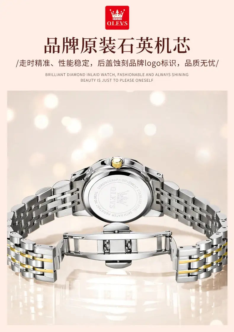 OLEVS Original Brand Elegant Women's Watches Waterproof Luminous Quartz Watch for Lady Necklace Bracelet Gift Box Set Calendar - Lootquake