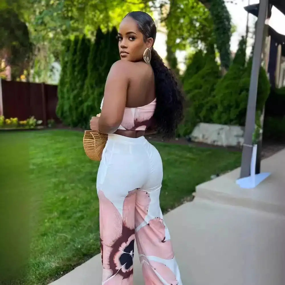 2 Piece Women Sets 2024 New Arrival Summer Autumn Matching Printing Two Pieces Sets Sleeveless Top And Pants Suits Outfits - Lootquake