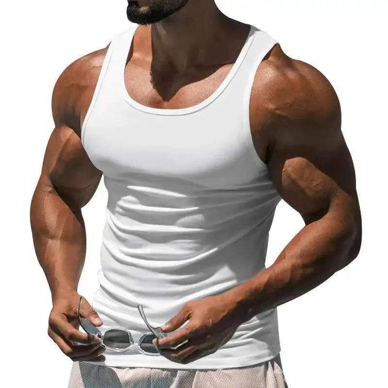 American Vest, Summer Europe And The United States Men Stretch Sports Gym Training, Tight Hurdle Sleeveless Top Solid Color Vest - Lootquake