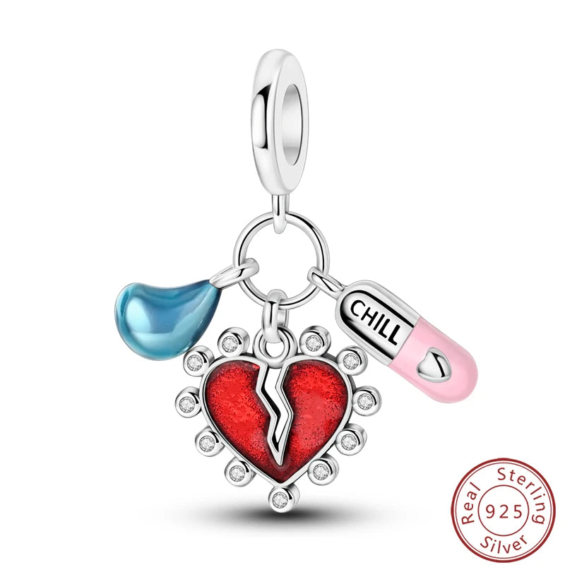 Ensemble de trois breloques en argent sterling S925, perles de 3 mm, motif princesse, golf, hamster, appareil photo, voyage, fabrication de bijoux fins