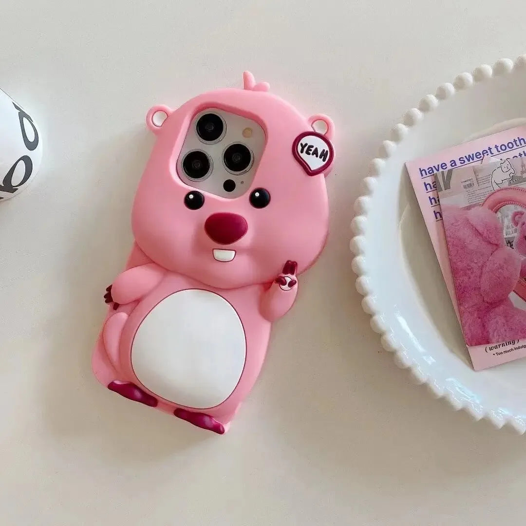 Funda para teléfono rosa con dibujos animados en 3D