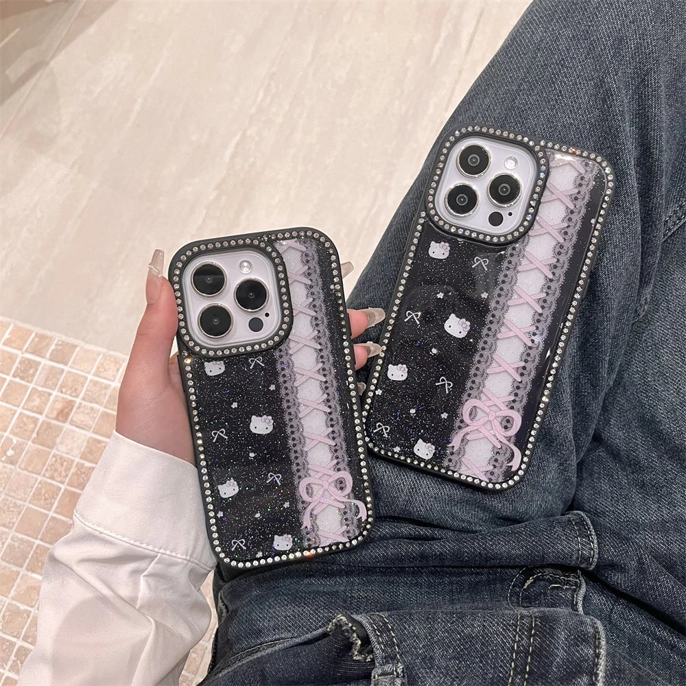 Funda para teléfono con estampado de encaje negro