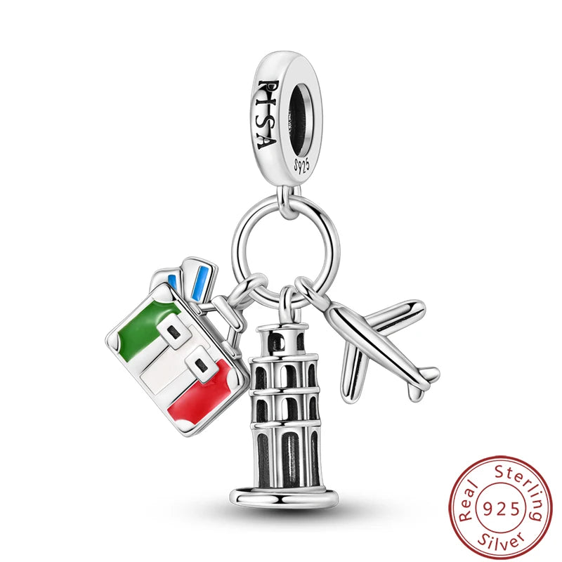 Ensemble de trois breloques en argent sterling S925, perles de 3 mm, motif princesse, golf, hamster, appareil photo, voyage, fabrication de bijoux fins