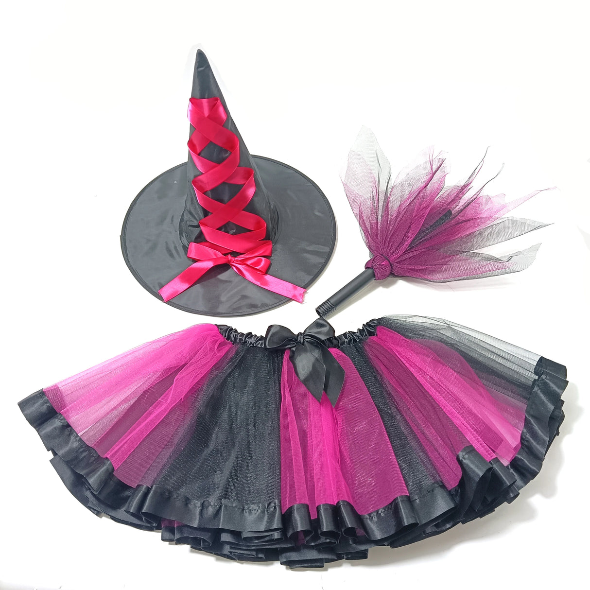 Girl's Halloween Witch Costume Set for Cosplay Parties Includes Breathable Soft Lining Skirt Broom Hat for Children