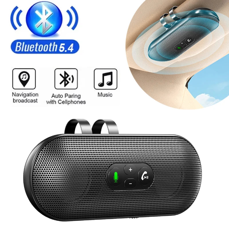 Altavoz Bluetooth 5.4, kit manos libres para coche, clip para visera, receptor de audio inalámbrico, altavoz, reproductor de música a todo volumen, micrófono dual
