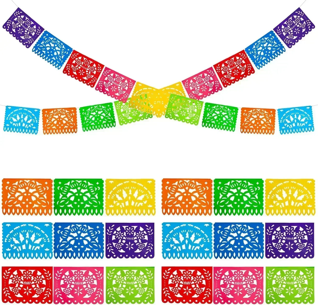 4 PCS Mexican Party Banners, Plastic Papel Picado Mexico Decor, Easter Decor, , Day of The Dead Decoration, 18 Feet Total - Lootquake