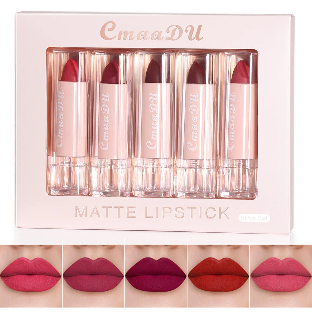 Juego de 5 labiales mate, brillo de labios hidratante, duradero, maquillaje fácil, tonos clásicos de moda para citas diarias, regalo exquisito.