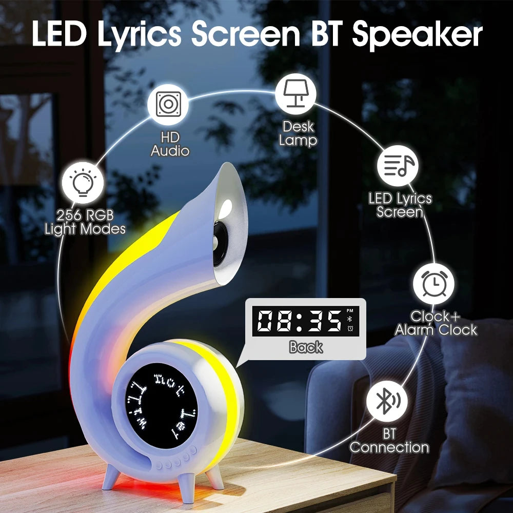 Portable Wireless Bluetooth Speaker with RGB LED Night Light Alarm Clock Playback Bedside Living Room Audio Bedroom Decoration
