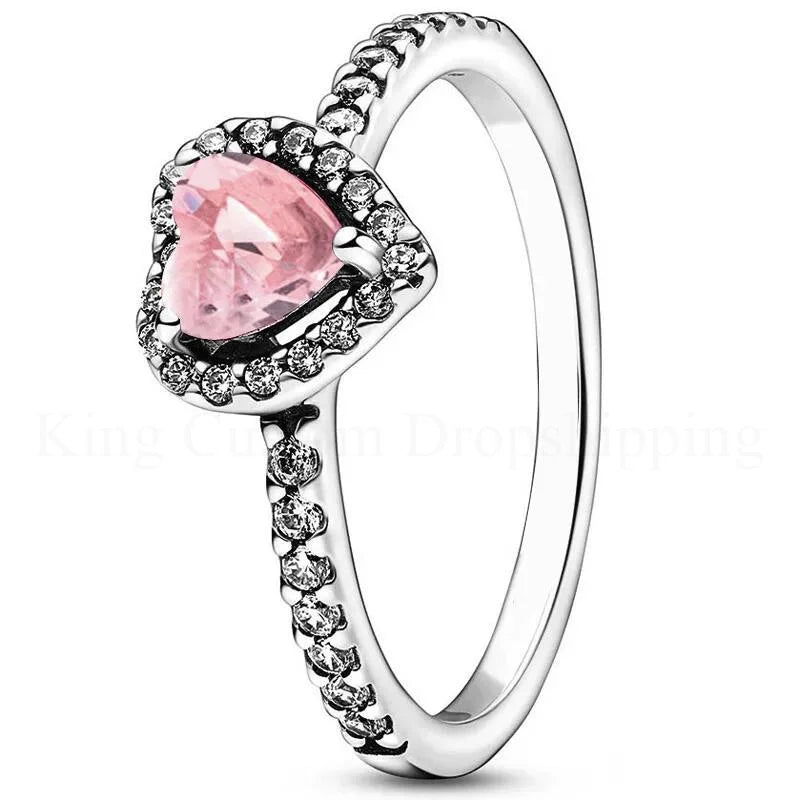 New Colored Crystal 925 Sterling Silver Ring Exquisite Women Shiny Heart Series Simple Ring Valentine's Day Gift for Lovers - Lootquake