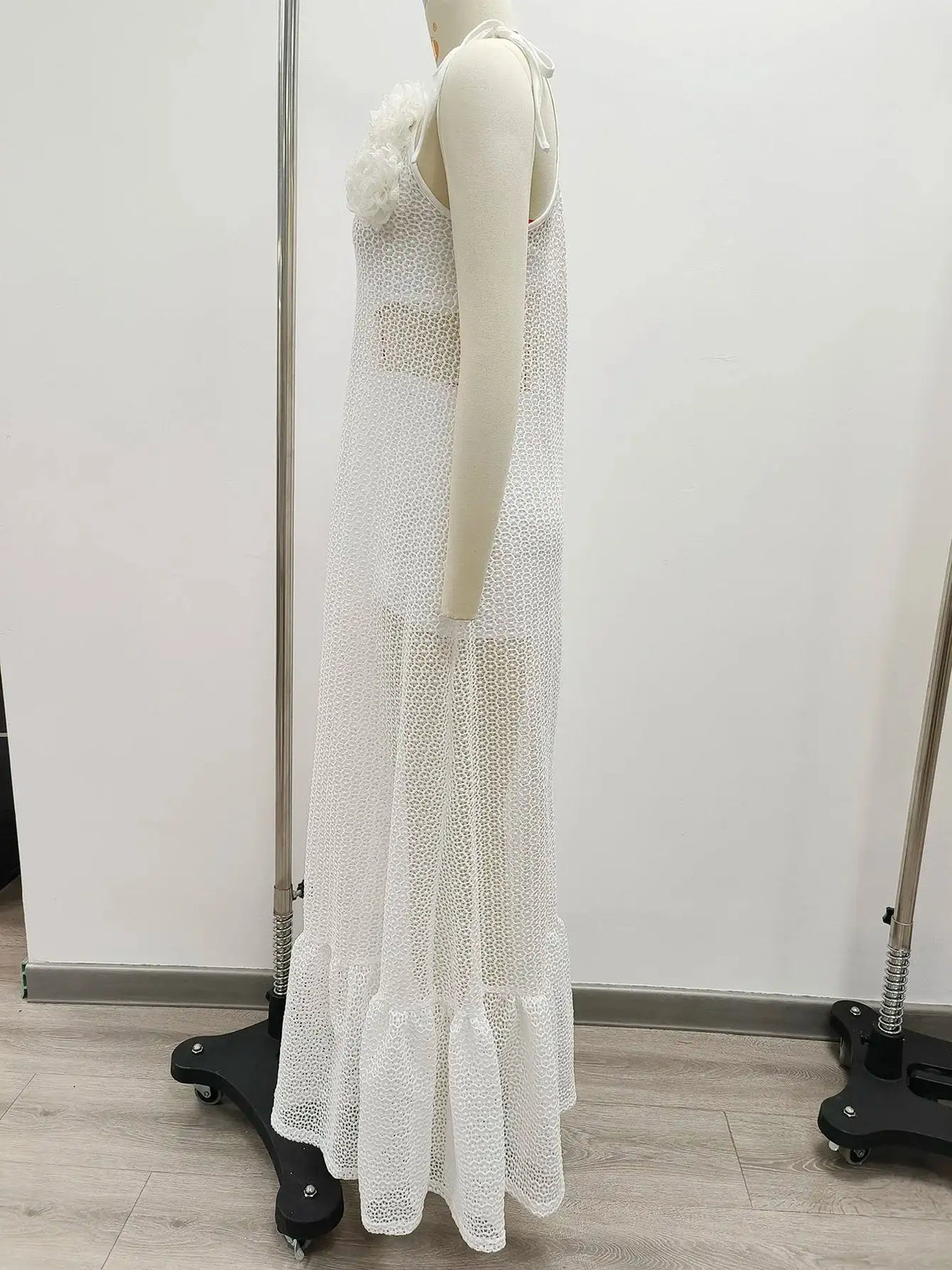 Sexy 3D Flower Long Dress Women 2024 Summer Semi-sheer Party Dresses Elegant Slim One Shoulder Maxi Vestidos Holiday Beach Robe - Lootquake