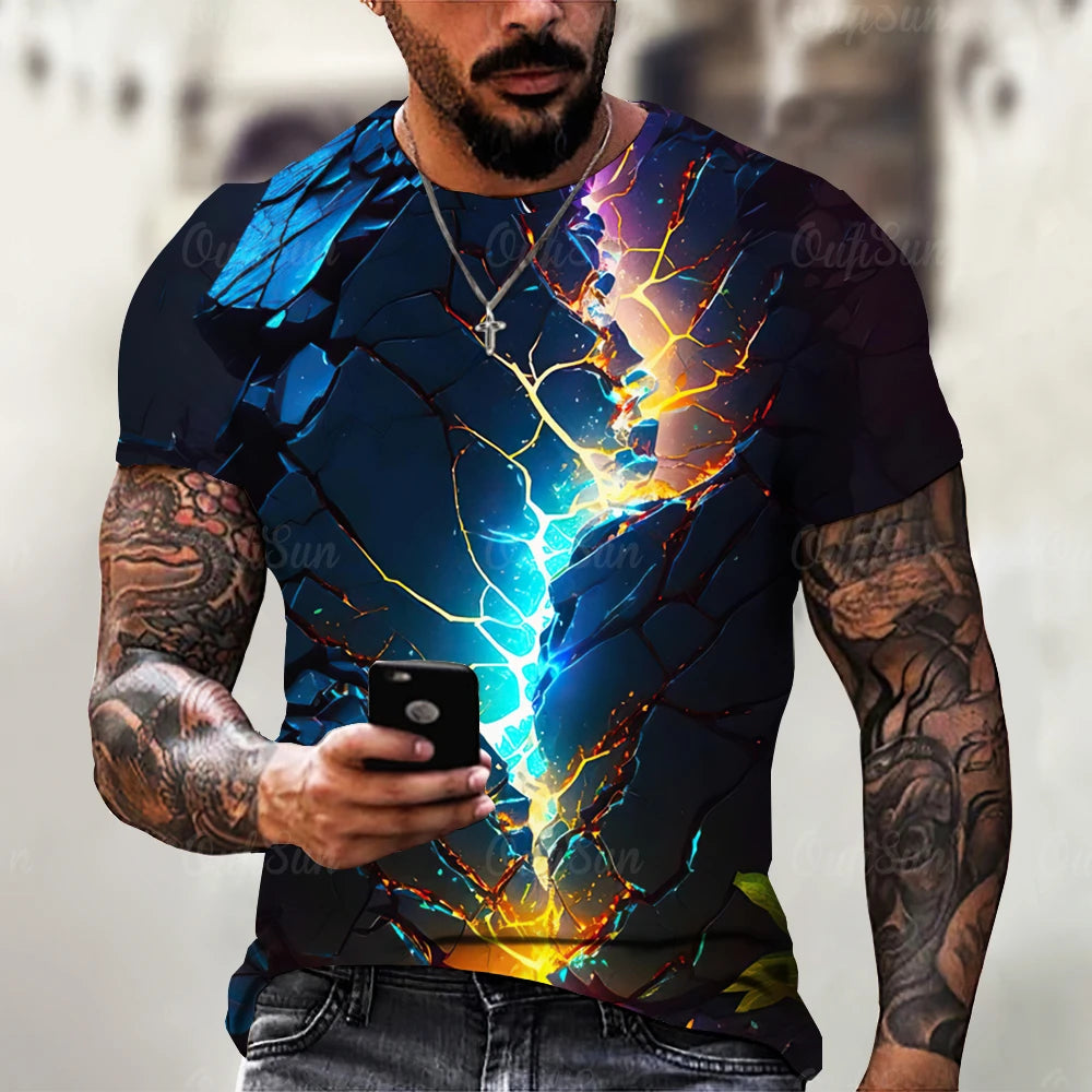 Men's T Shirt 3d Lightning Print Mens Short-Sleeved Tops Summer Street Fashion T-Shirt for Men Casual Tees Oversized Clothing XL - Lootquake