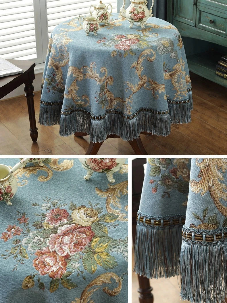 European Retro Style Jacquard Tablecloth Chenille Tassels Home Furnishings Living Room Decorate Dustproof Round Tablecloth