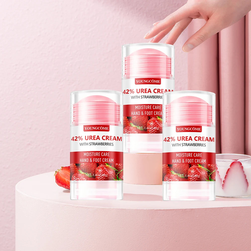 Crema de urea Crema de fresa para manos y pies Previene la sequedad y el agrietamiento de manos y pies Hidrata profundamente Exfolia Cuidado calmante de la piel