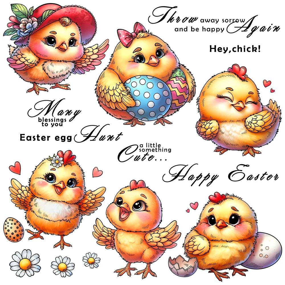 Mangocraft Easter Cartoon Chickens Cutting Dies Clear Stamp DIY Scrapbooking Metal Dies Silicone Stamp For Cards Albums Decor - Lootquake