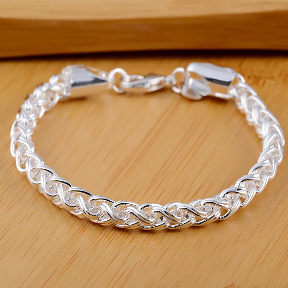 Fashion charm 925 Sterling Silver Bracelet for man woman Twisted rope chain fine jewelry Wedding party Christmas gift - Lootquake