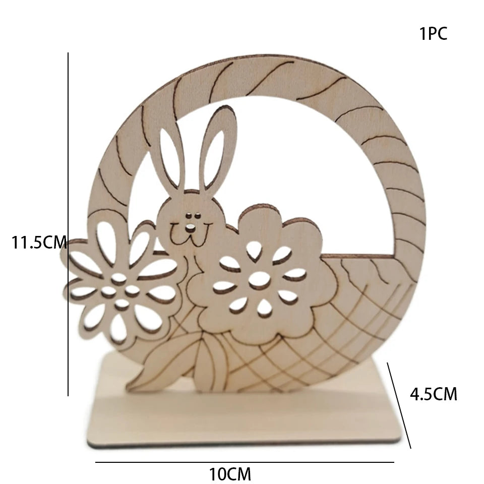 1pc Easter Wooden Egg Ornament Hollowed Rabbit Crafts For Easter Home Table Decorations Kids Handmade DIY Painting Gifts Supply - Lootquake