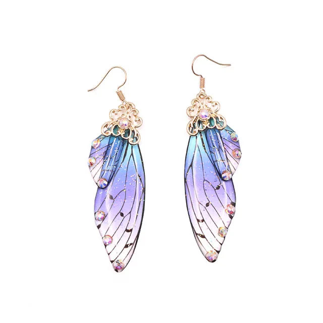 New Handmade Fairy Simulation Wing Earrings Insect Butterfly Wing Drop Earrings Foil Rhinestone Earrings Romantic Bridal Jewelry - Lootquake