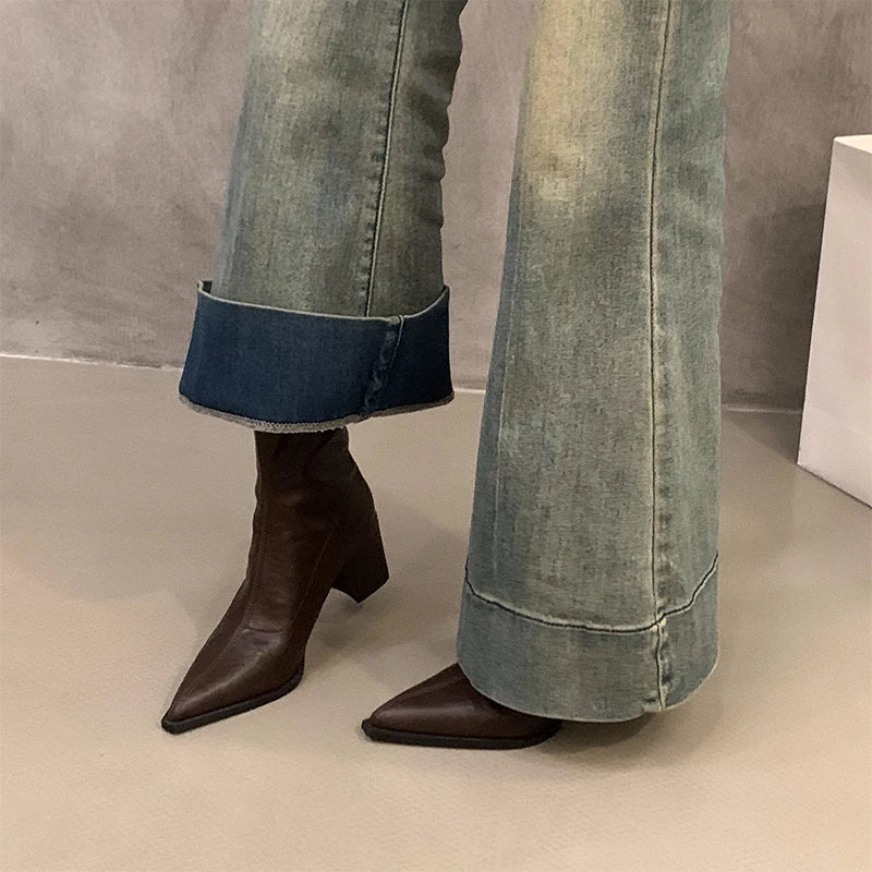 Designer Vintage Women Ankle Boots Fashion Pointed Toe Short Booties Elegant High Heels Shoes Botas Mujer - Lootquake