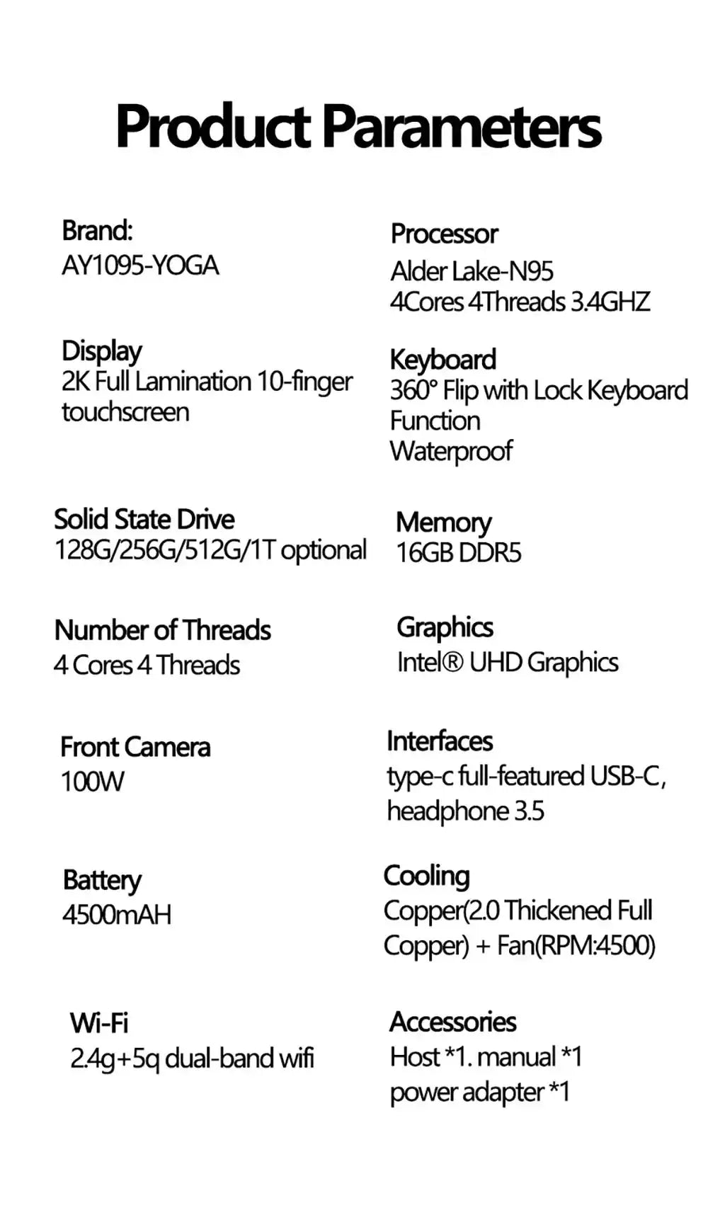 2 in 1 Touch Screen 10.95 Inch 360° Flip Laptop Intel N95 Win 11 Pro 16GB DDR5 2TB SSD Metal for Office Gaming Mini Notebook PC - Lootquake