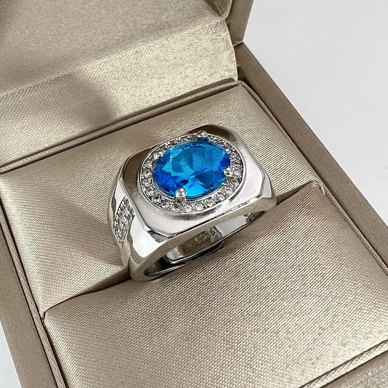 Men Ring Adjustable Top Grade Crystal Oval Ring Silver 925 Male Finger Accessories Boyfriend Engagement Accessories - Lootquake