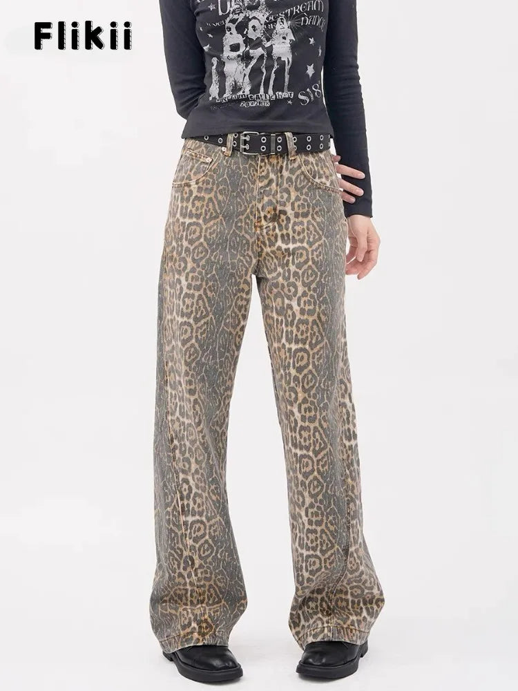 Y2k Vintage Leopard Print Loose Women Jeans Autumn New Classic Straight High Waist Slim Casual Fashion Female Jeans 2024 New - Lootquake