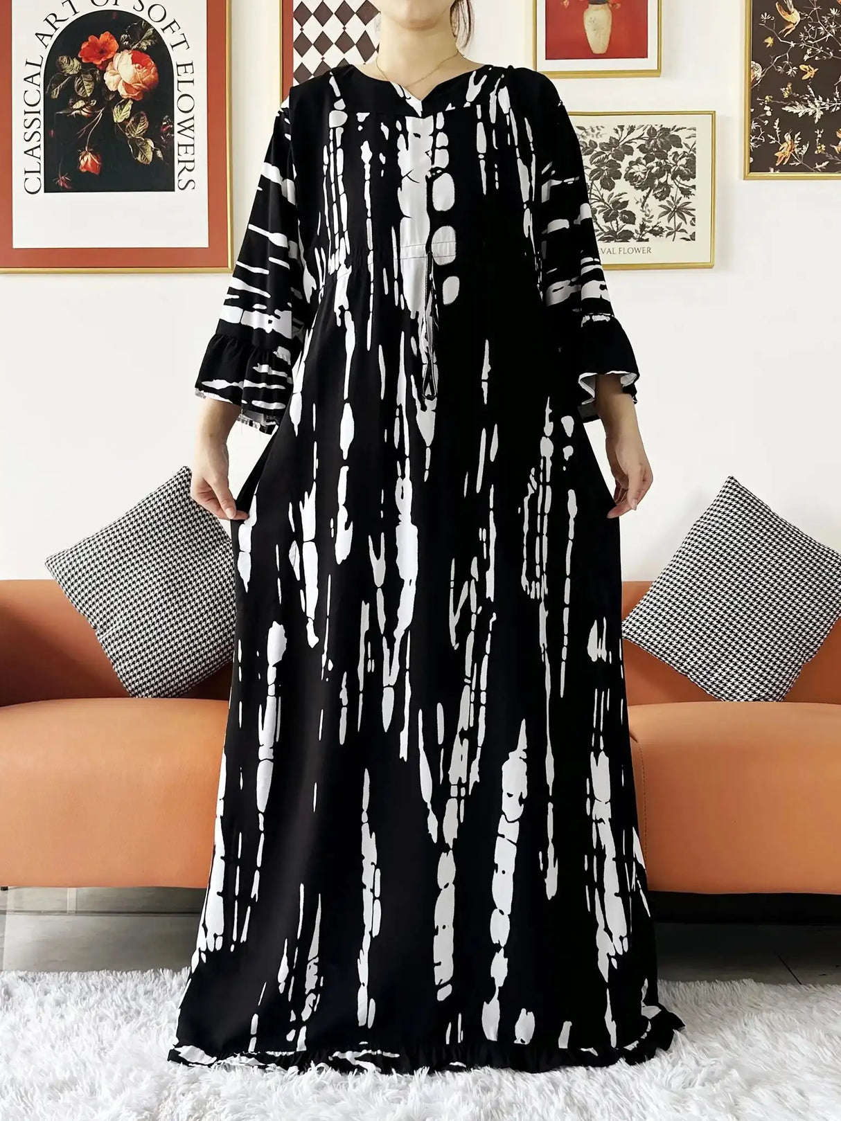 New Style African Dashiki Print Long Sleeve Loose Cotton Elegant Women Abaya Long Dress Summer Maxi Casual Dresses Vestidos