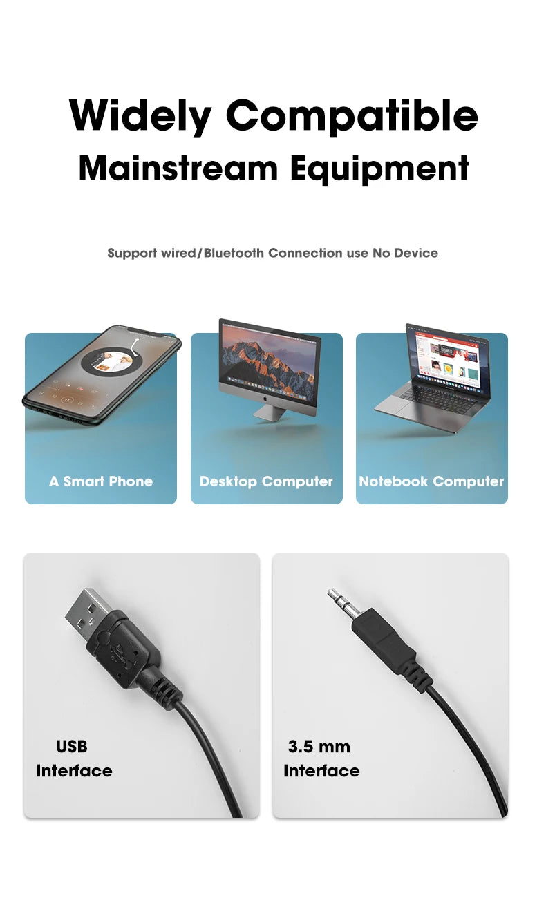 Altavoz Bluetooth Salange con cable USB, puerto de 3,5 mm, barra de sonido para PC, consola de juegos, teléfono inteligente, portátil, tableta, juego de escritorio negro largo