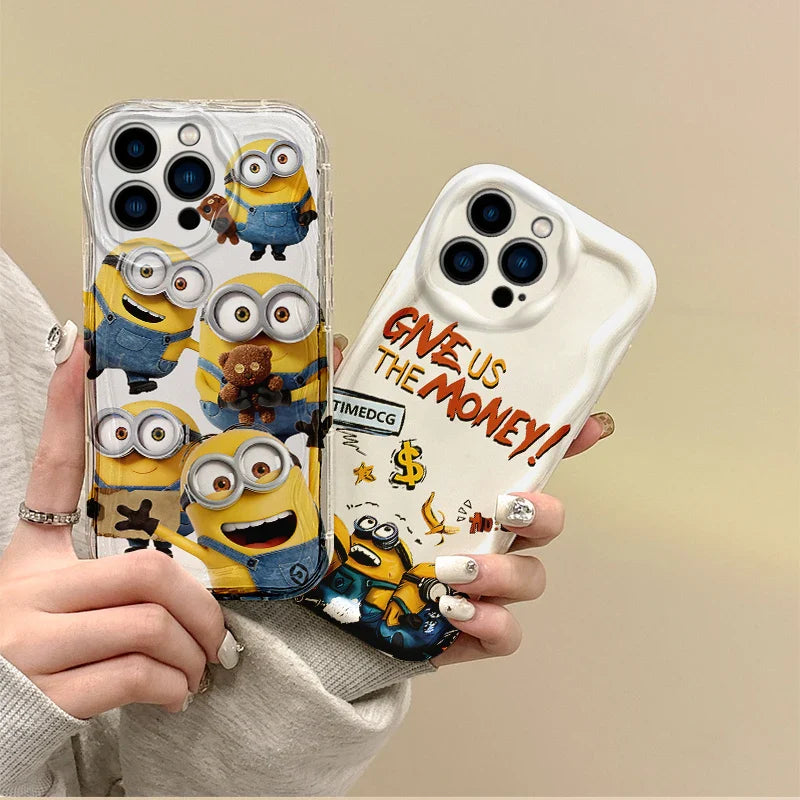 Bonita funda para teléfono con dibujos de Minions y olas