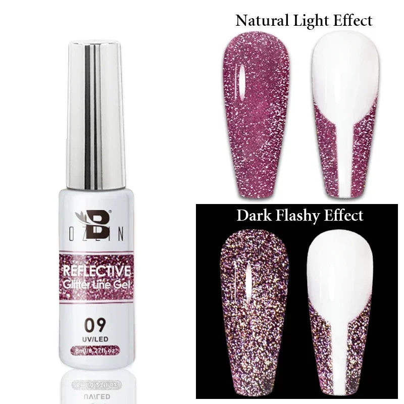 Esmalte de uñas en gel semipermanente, efecto espejo metálico, cromado, superbrillante, francés, UV LED, 5 ml, dorado y plateado.