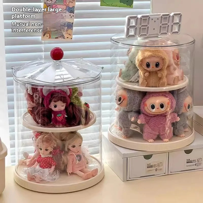 Labubu Rotating Display Box, Transparent Acrylic, Plush Doll Hand-Made Dust-Proof Labubu Pendant Storage Box.