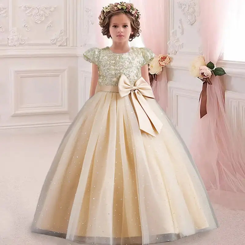 New Christmas Party Princess long dress children's dress children's gauze lace birthday party dinner ball big butterfly dress - Lootquake