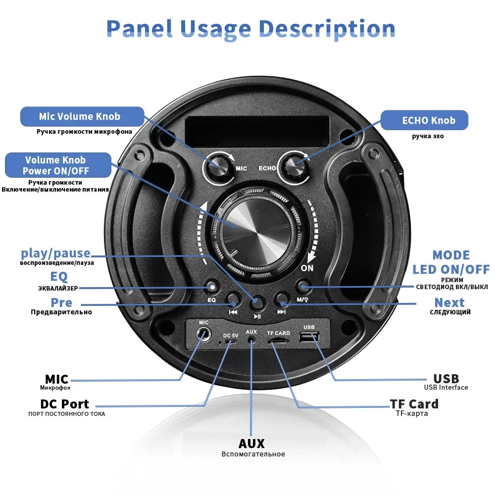 Enceinte sans fil de grande taille, portable, puissante, barre de son stéréo, caisson de basses, haut-parleurs à basses puissantes, caisson de basses, micro, radio FM, compatible Bluetooth.