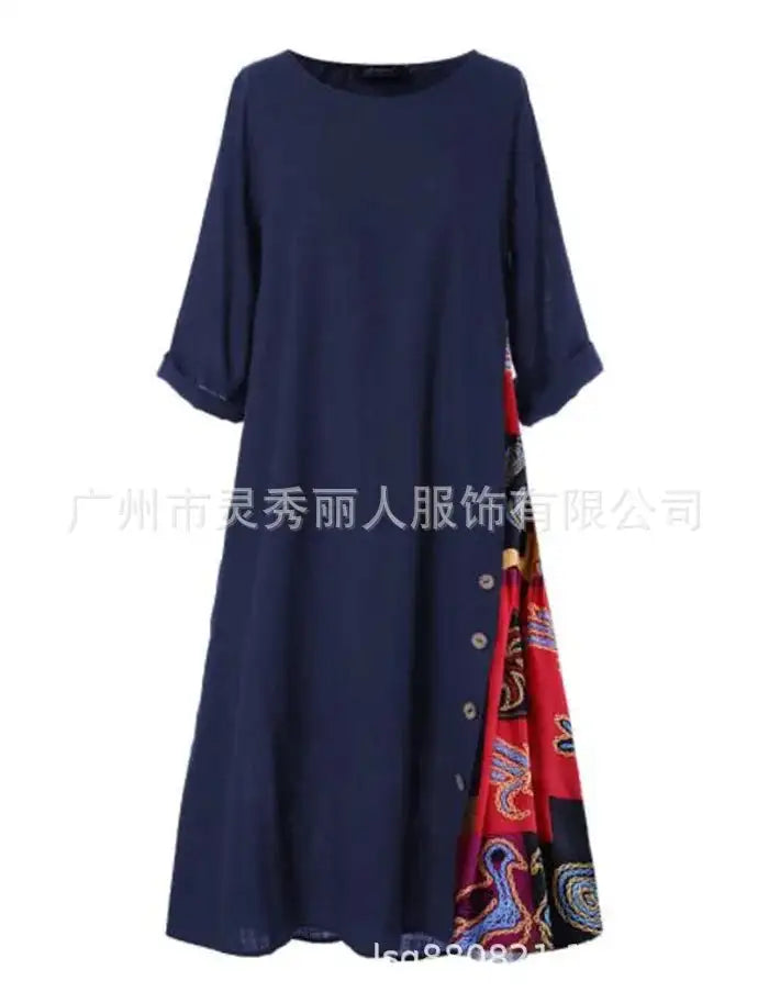 Women's Fashion Casual Loose Big Swing Half Sleeve Long Dress Floral Holiday Maxi Dress Plus Size Vestidos Longos Robe - Lootquake