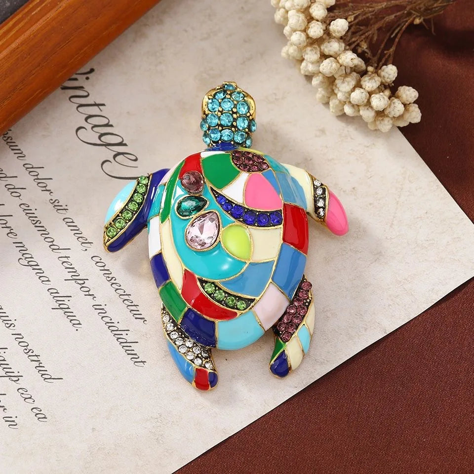 Diamond inlaid fashionable retro little turtle brooch - Lootquake