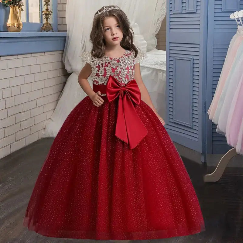 New Christmas Party Princess long dress children's dress children's gauze lace birthday party dinner ball big butterfly dress - Lootquake