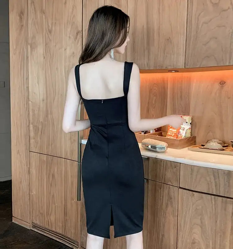 Sweet Fashion Slash Neck Long Dress Sexy Office Lady Straps Slim Medium Dress Elegant Women 2023 New Sweet Spice Girls 4CWT - Lootquake