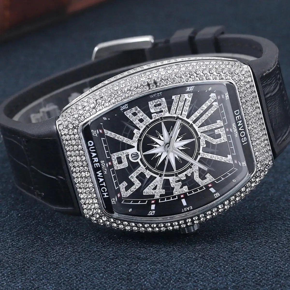 Luxury Diamond wristwatch for women Fasion and elegant quartz watch with silicone watchstrap Waterproof luminous Tonneau watch - Lootquake