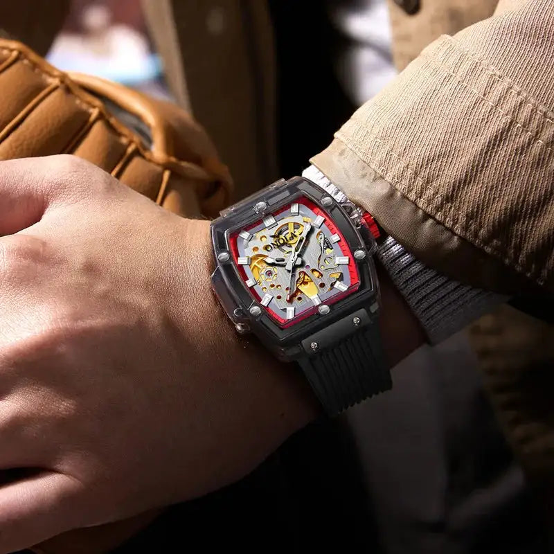 Luxury men's watch onola plastic transparent hollow full automatic mechanical watches men waterproof clock - Lootquake