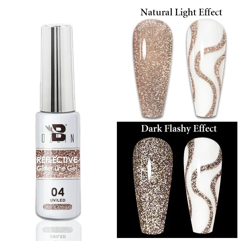 Esmalte de uñas en gel semipermanente, efecto espejo metálico, cromado, superbrillante, francés, UV LED, 5 ml, dorado y plateado.