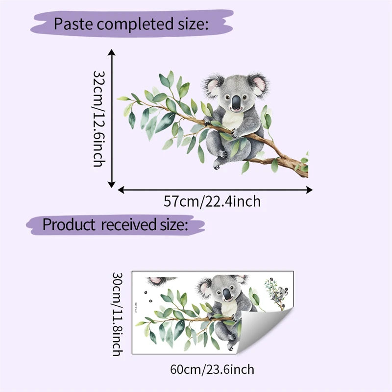 Pegatinas de pared de dibujos animados de koala trepando ramas de árboles, decoración de pared para habitación infantil, guardería, papel tapiz de PVC