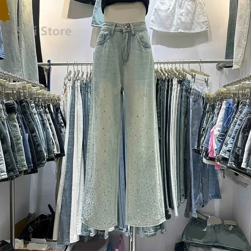 2024 New Spring Summer All-match Casual Harem Pants High Waist Stretch Slim Denim Pants Hot Drilling Casual Ankle-length Jeans - Lootquake