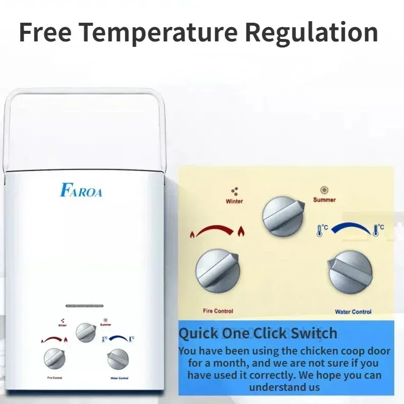 Calentador de agua instantáneo sin tanque de gas propano LPG de 6 l para acampar al aire libre, con cabezal de ducha, para auto, camión, tienda de campaña