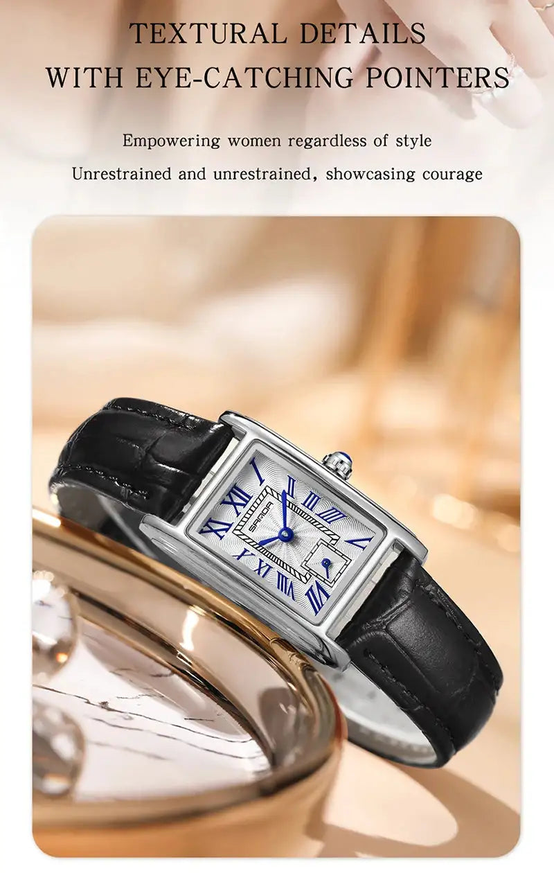 SANDA 1116 New Fashion 2024 Elegant Design Rectangle Dial Water Resistant Quartz Movement Business Women Analog Wrist Watch - Lootquake
