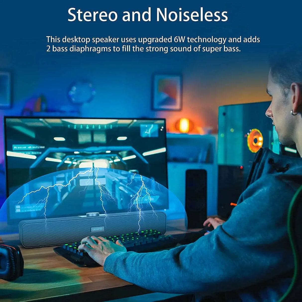 Barra de sonido Bluetooth de 3 W x 2, graves duales, estéreo de 360°, con cable e inalámbrico, alimentación USB, audio HiFi para PC y TV.