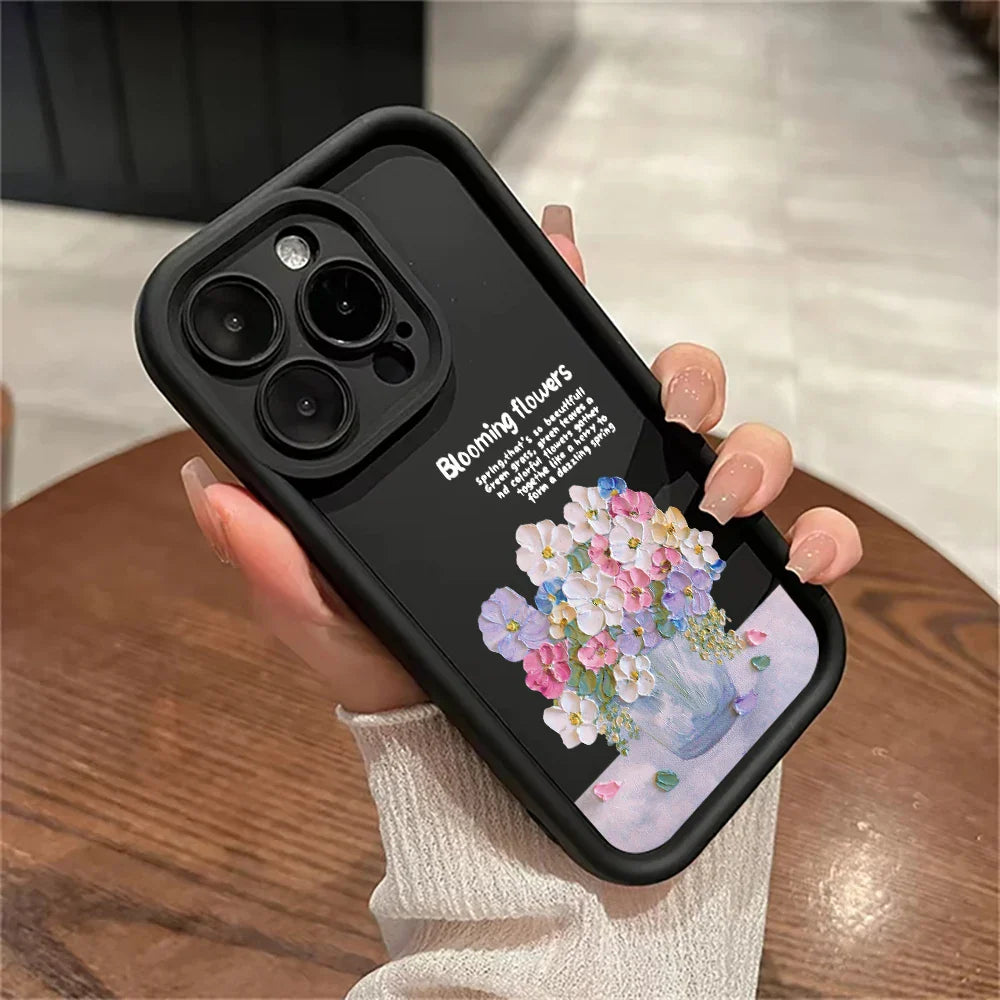 Funda de cuero para teléfono con flores suaves de lujo