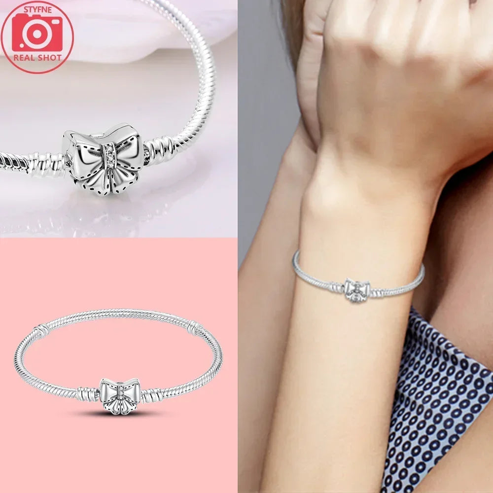 New 925 Silver Celtic Knot Snake Bone Lucky Eye Bracelet Fit Original Charming Bracelet Diy Fine Jewelry Gifts for Women - Lootquake